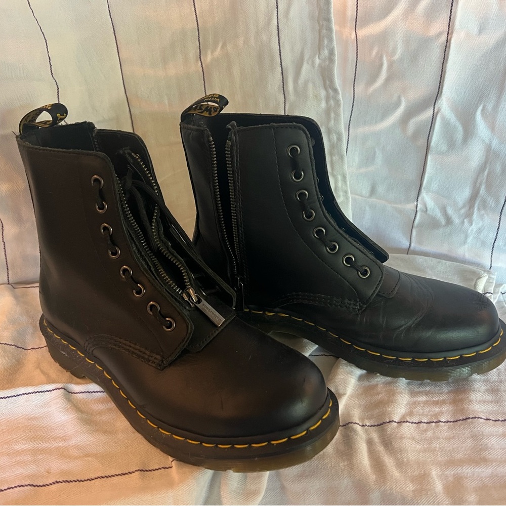Doc Martins original airwair with bouncy soles,  Black Leather Combat Boots.